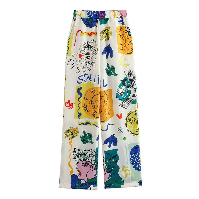 

Fashion Style 2024 Summer New Arrival Women s Clothing Fashion Slim Looking All-Matching Printed Style Shirt High Waist Casual Trousers Trousers M