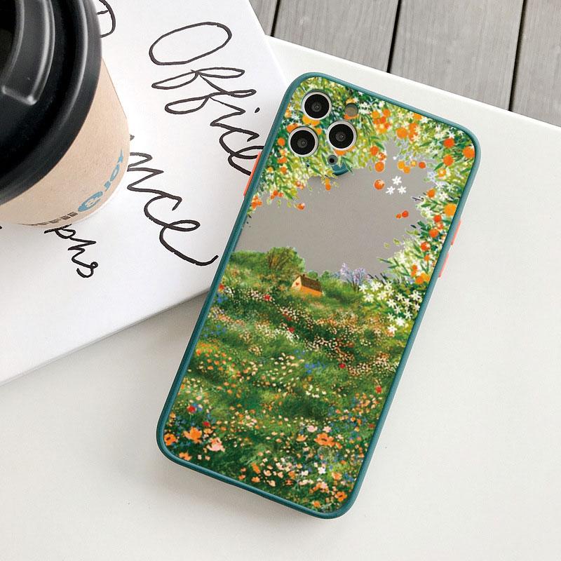 Retro Scenery Painted Phone Case For iphone 16 7 8 Plus SE2 X XS XR 16 14 12 13 11 Pro Max Large Flower Fields Log Cabin Covers