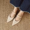 Fashion Summer Sandals Sheep Leather Women Shoes Pointed Toe Low Heel Women Pumps Genuine Leather Cover Toe Sandals for Women Handmade