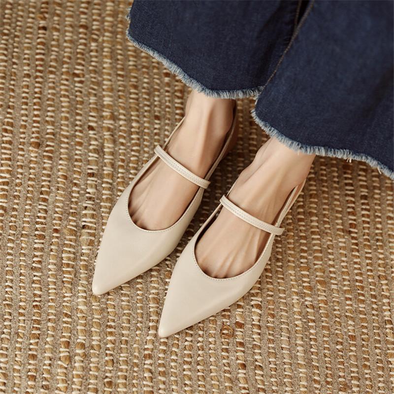 Fashion Summer Sandals Sheep Leather Women Shoes Pointed Toe Low Heel Women Pumps Genuine Leather Cover Toe Sandals for Women Handmade