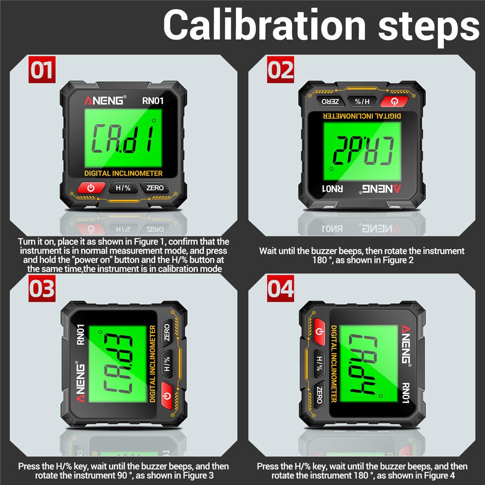 360 Degree Protractor RN01 Digital Angle Gauge Goniometer Four-sided Strong Magnetic Protractor Tester Measuring Tools