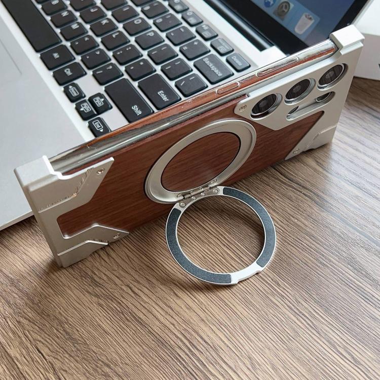 Rüstung Walnussholz Metall Rahmenlos 360 Grad Drehbar Halter Magnetische Handyhülle