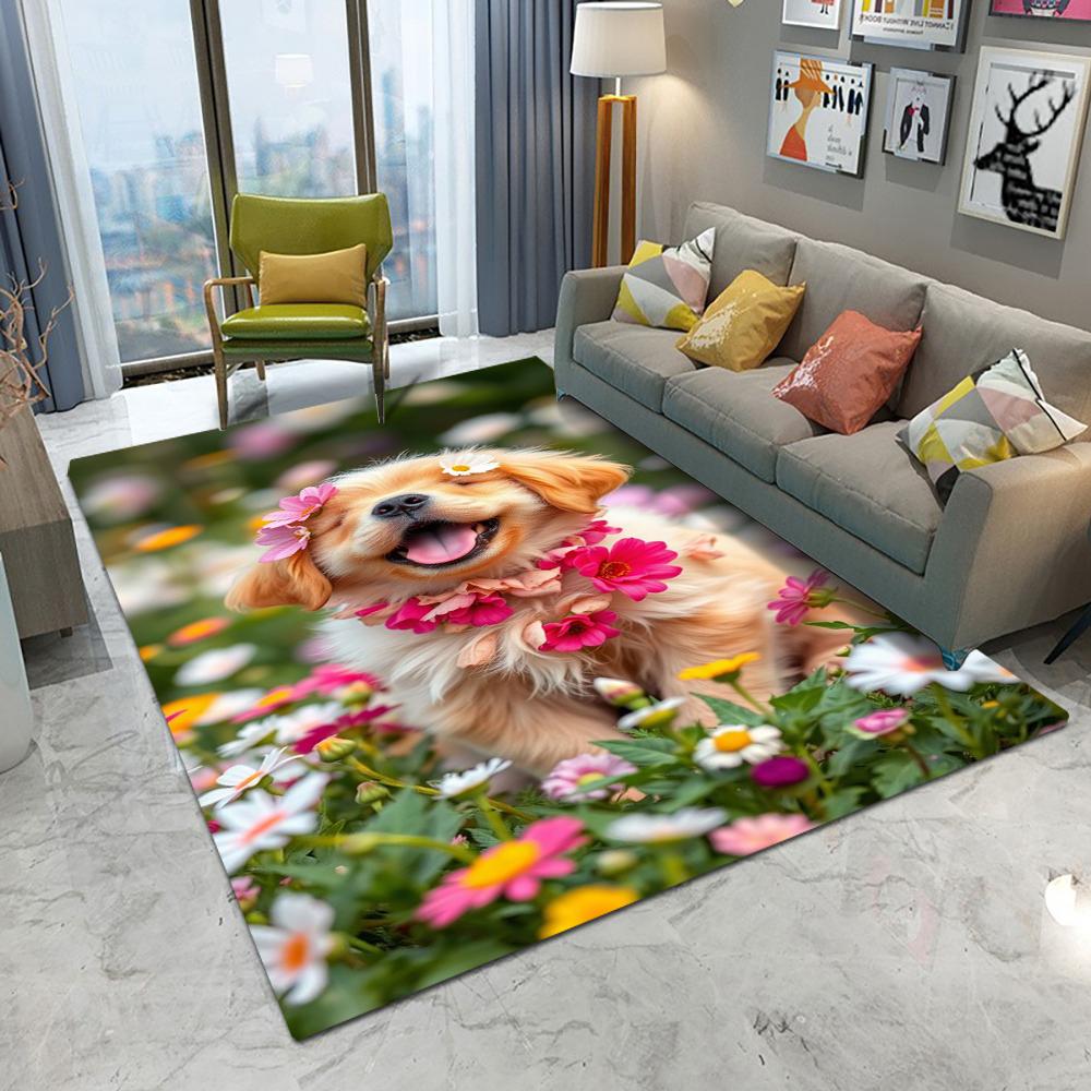 

Милий золотистий собака посмішка килим мультфільм вітальня спальня кухня диван вхідний килимок нековзкий миючий кавайний декоративний килимок 50X80CM