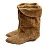 Sheepskin version~ niche wedge heel pointed flanged two wear pile boots short boots western cowboy boots women's medium boots