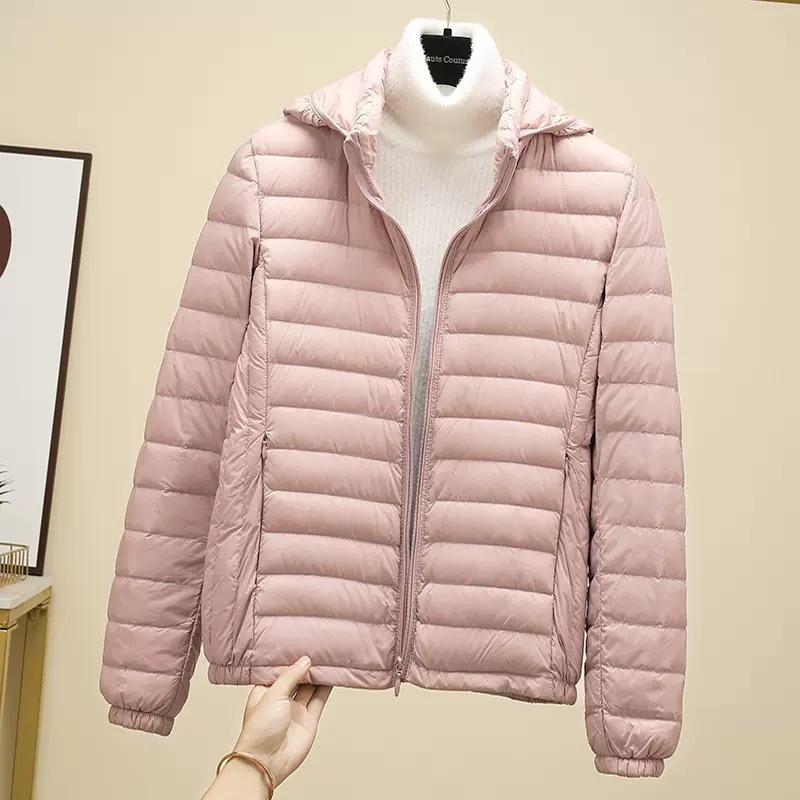 Light Down Jacket Women's Short, Winter Take-off Hat Fashionable Slim-fit Hooded Stand-up Collar Women's Thin Coat