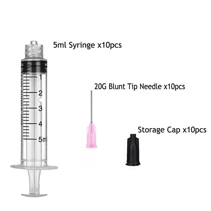 30Pack 5ml Syringes Set 1.5 Inches 14G-27G Blunt Tip Needle with Storage Caps for Refilling and Measuring Liquids Oil