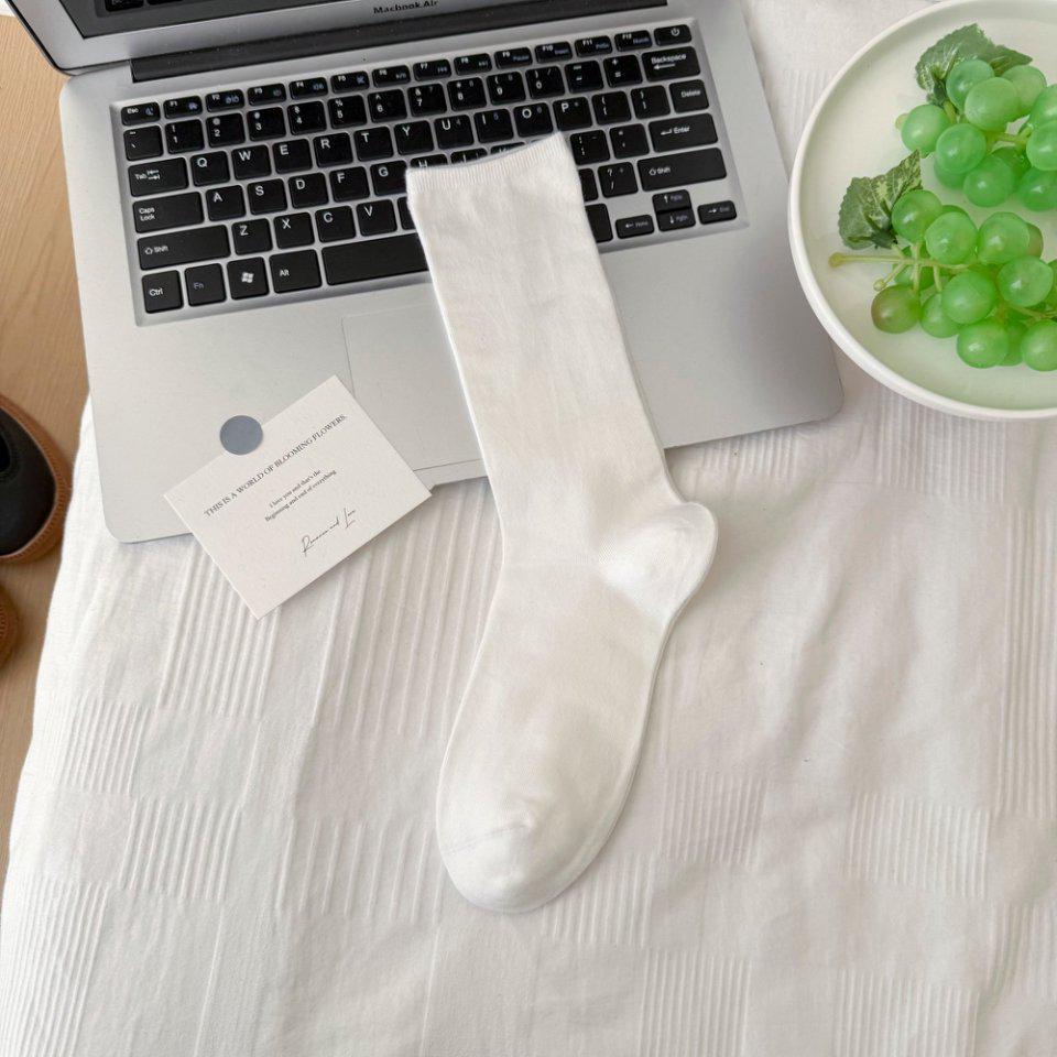 

Женские серые носки до середины икры из чистого хлопка - Весенне-осенние модные бесшовные в японском стиле для спорта или повседневной носки One Size кремовый/белый