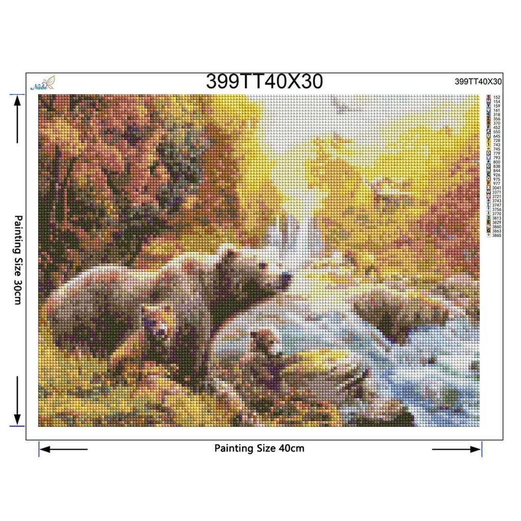Diy Diamond Painting Cross Stitch Kits 5D Round Diamond Embroidery Waterfall Bear Diamond Needlework