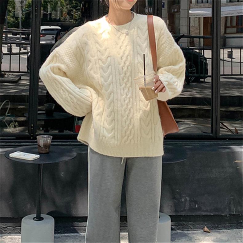 Vintage Pullover Fried Dough Twists Sweater Women Wear Loose Knit Blouse In Autumn and Winter