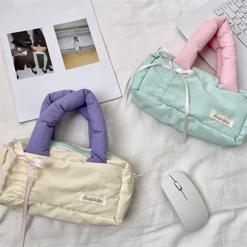 Cute Multi Color Bow Pencil Case Large Capacity Multi Functional Pencil Storage Bag Students Pen Bag Handheld Makeup Bag