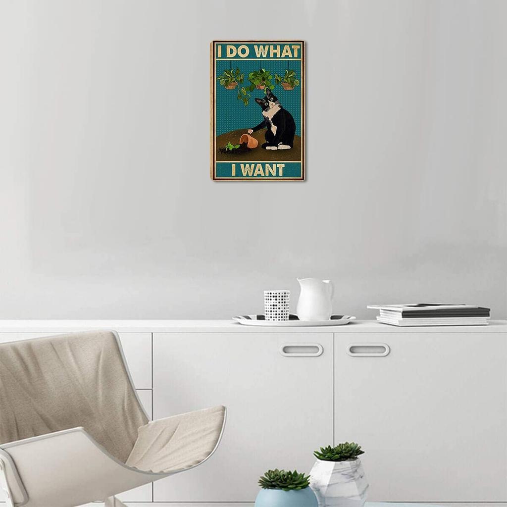 Fmcmly I Do What I Want Funny Black Cat Decor Tin Signs Cute Cat Personalized Metal Poster Wall Art Decor Sign for Home Bathroom Garden Restroom