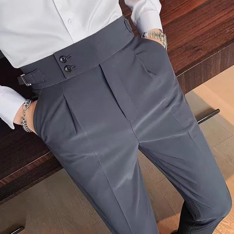 Mode hoher Sinn Neapel lässige Hose Herren bügelfrei Business Italienisch Pariser Schnalle hohe Taille gerade lange Hose
