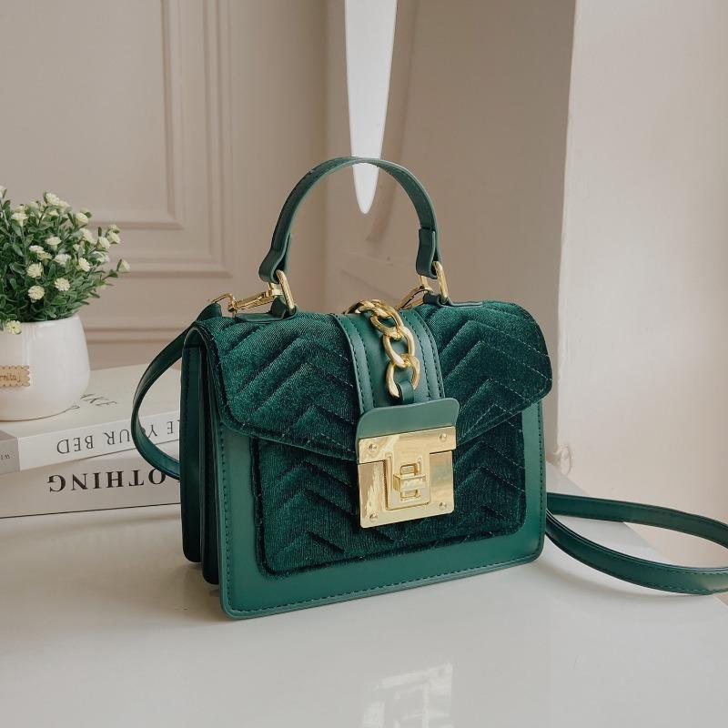 velvet handbag women's new light luxury small square bag niche design portable oblique span bag
