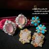 Nvnvthui Sotheby'S Glazed Egg Surface Gemstone Earrings Plated 18K Gold, Turquoise Flower Zircon Earrings