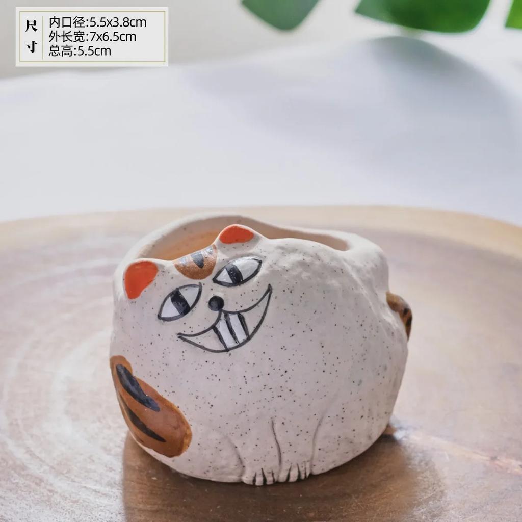 Fortune Cat Ceramic Succulent Flower Pot Home Balcony Desktop Decoration Animal Flower Pots with Leakage Holes Cactus Planter