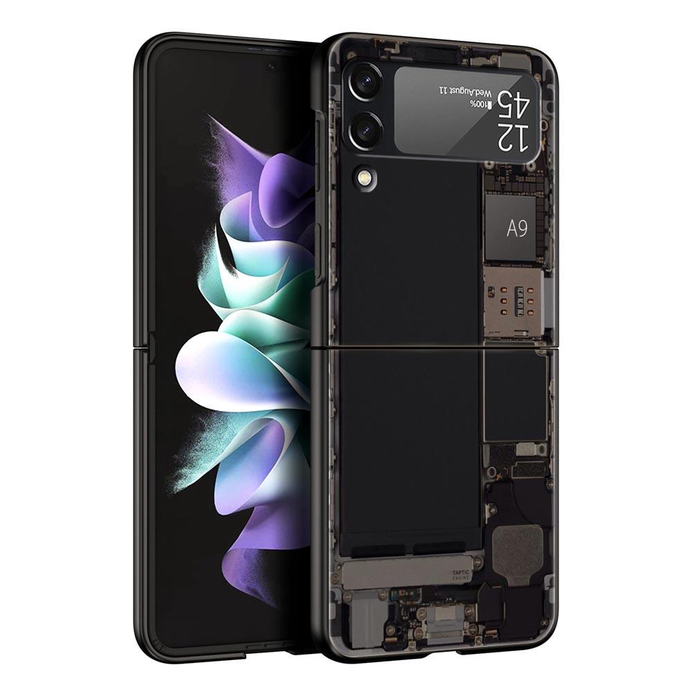 

Hard PC Phone Case For Samsung Galaxy Z Flip 7 6 5 4 Black Cover For Galaxy Z Flip 3 Foldable Shockproof Inside Circuit Board Z Flip 4