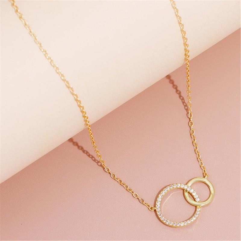 Sturdy Brass Women's Necklace Fashion Thin Chain Minimalist Dainty Double Round Pendant Jewelry Statement Pieces