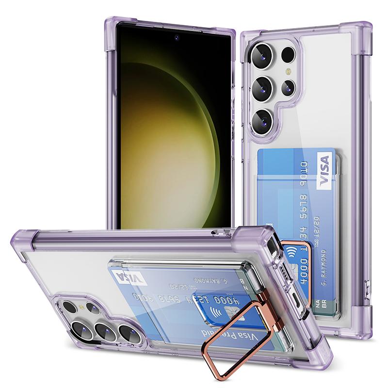 Luxury Wallet Card Slot Metal Bracket Four Corner Shockproof Phone Case for Samsung S24 Ultra S22 S21 S23 Plus Note 20 Ultra