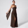 2025 European & American Diagonal Spliced Strapless Evening Gown - Sexy Ruched Long Dress for Women