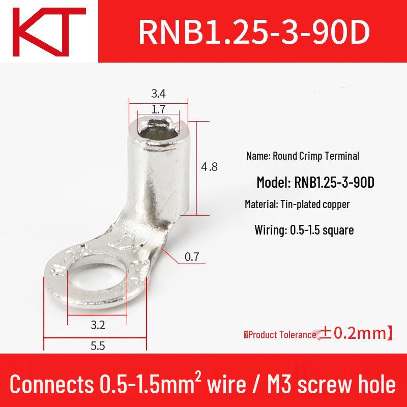 RNB1.25-90D Copper L-Shaped 90° Elbow Cold-Pressed Terminal Connector