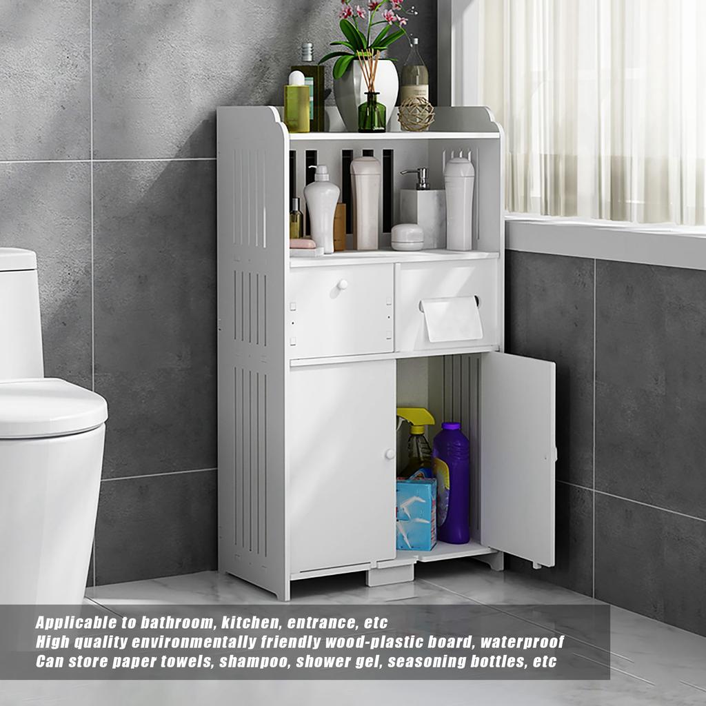Bathroom Floor Storage Cabinet with Double Door Toilet Paper Storage Container Bathroom Organizer Furniture Bathroom Furniture