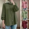 New Arrivals: Women's Solid Color Muslim Button Cardigan with Round Neck & Elastic Cuffs, Long Sleeve Shirt