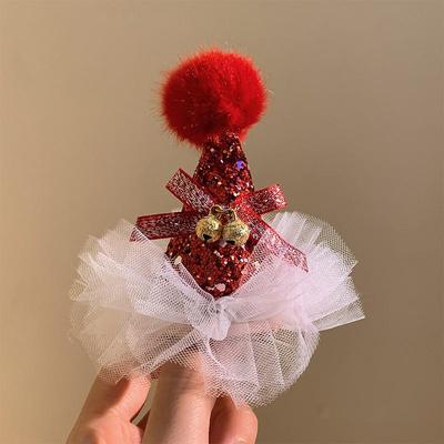 Women's Christmas Bell Bow Hair Clip - Festive Red Hat & Party Photo Prop Headwear
