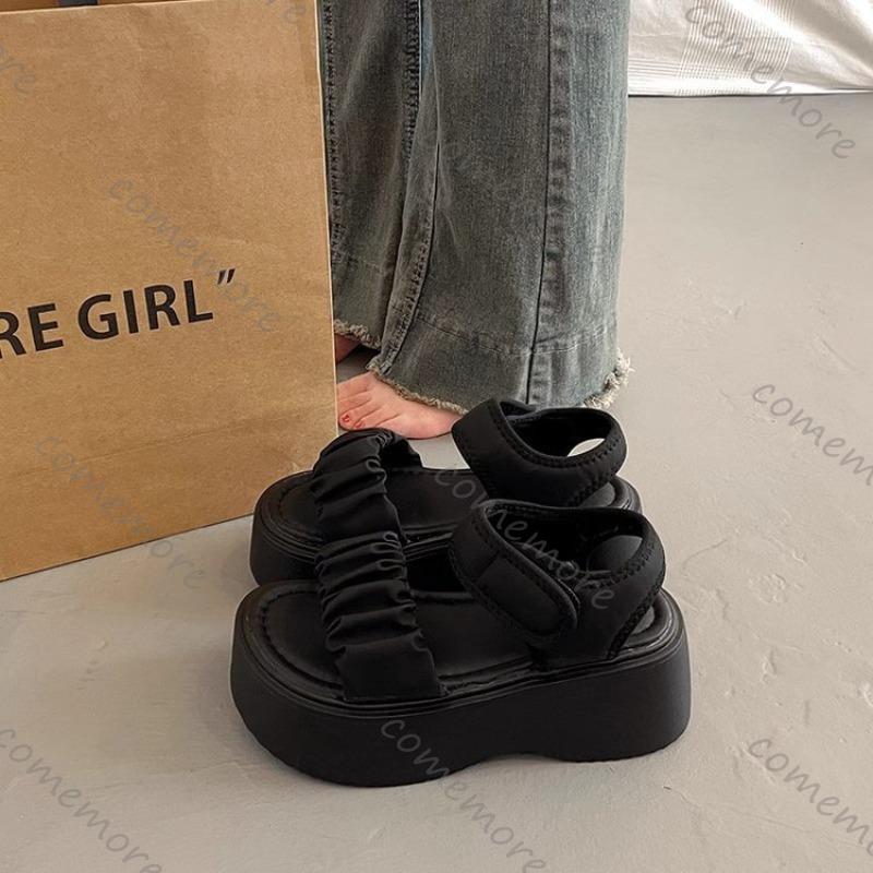 Comemore Thick Bottom Sandals Women Summer Shoes Casual Black Beige High Heels Outside Wear Temperament Wedges Sandales Ladies