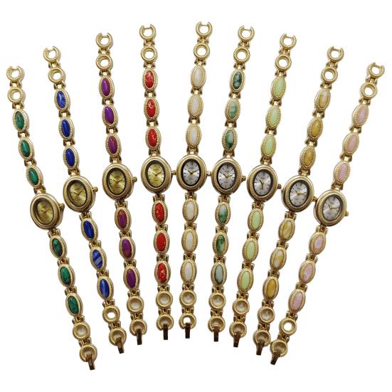 Faux Gemstone Bracelet Watch Ladies Vintage Oval Dial Wristwatch Elegant Quartz Watch Gift for Her Girlfriend Mom Wife