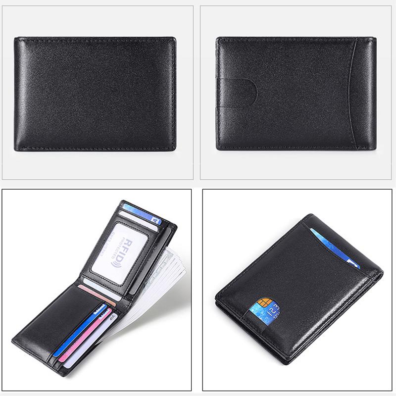 Slim Leather Wallet for Men Small Short Card Wallets Cowhide RFID Money Purse Business Card Holder