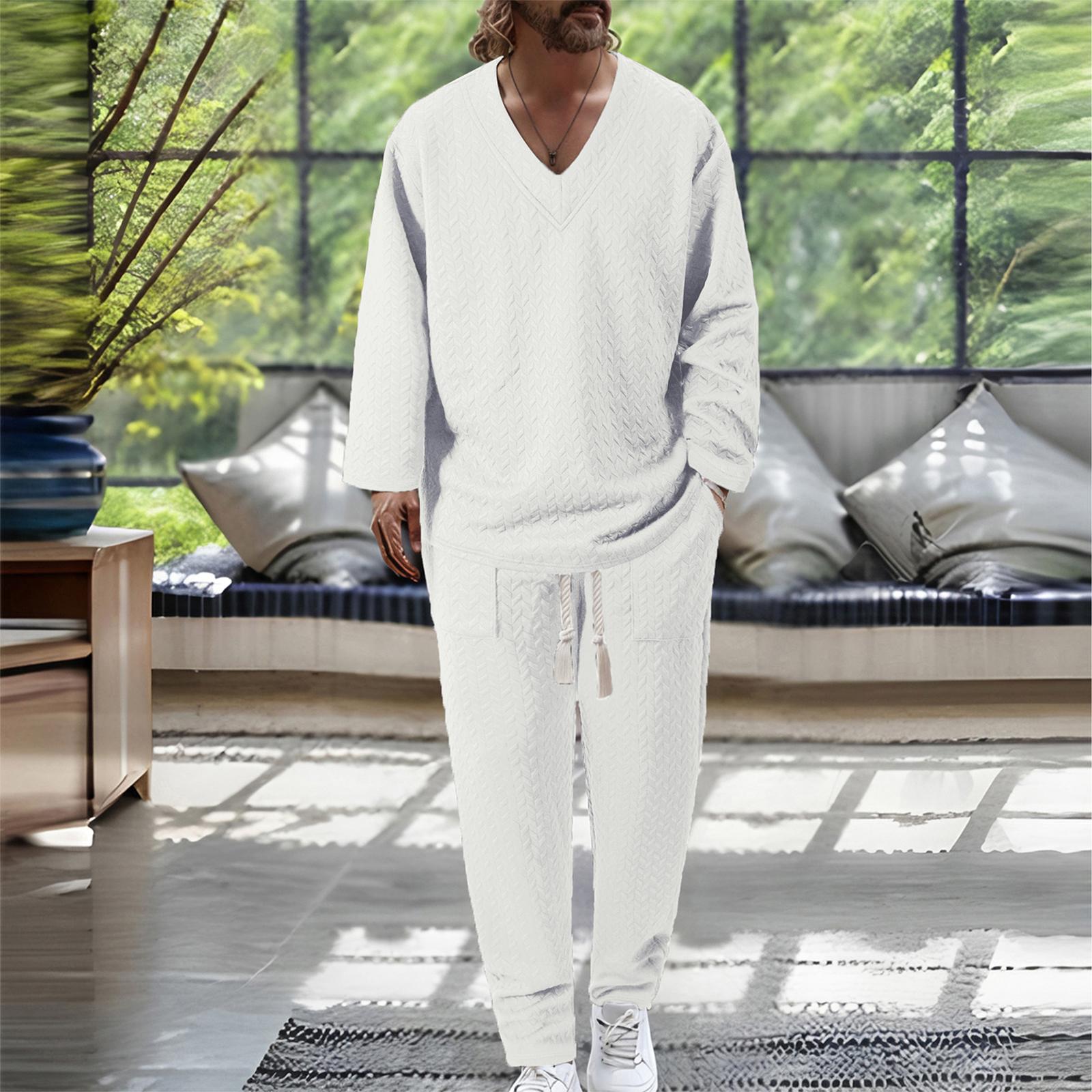 

Мужская повседневная рубашка с воротником-стойкой на пуговицах с длинными рукавами и длинные брюки, спортивный костюм XL белый