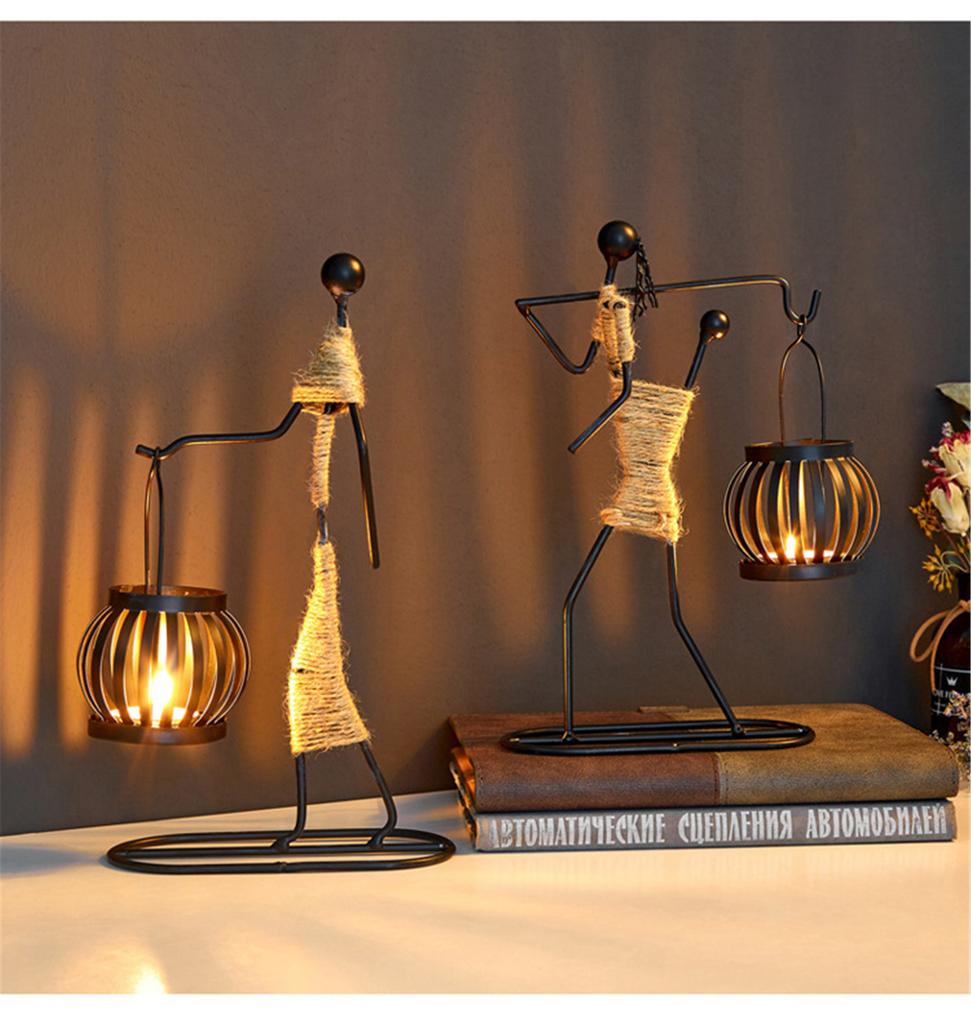 African-Inspired Tea Light Candle Holder with Metal Art Girl Figure A Type