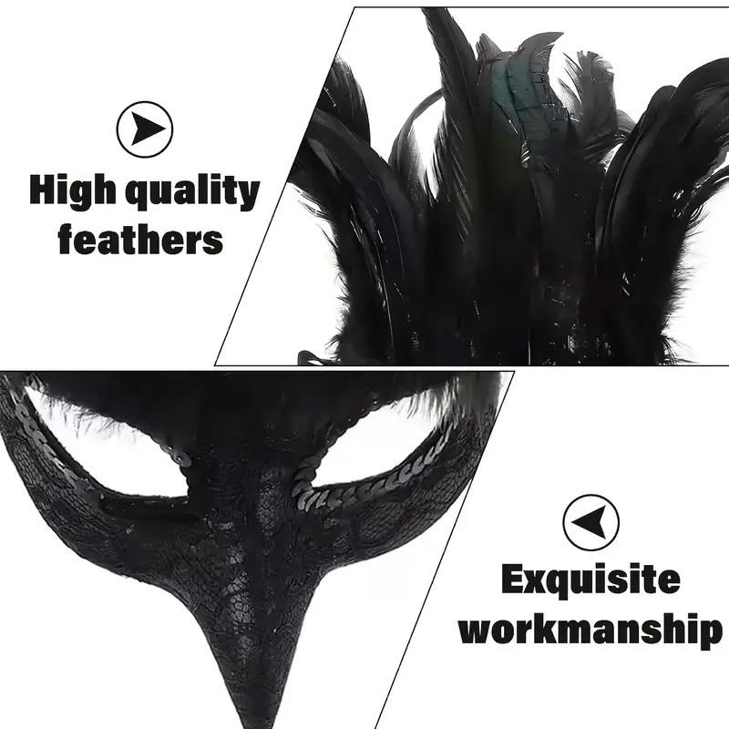 Black Feather Raven Half Face Mask Cosplay Animal Crow Bird Mouth Masks Halloween Carnival Dress Up Party Costume Props