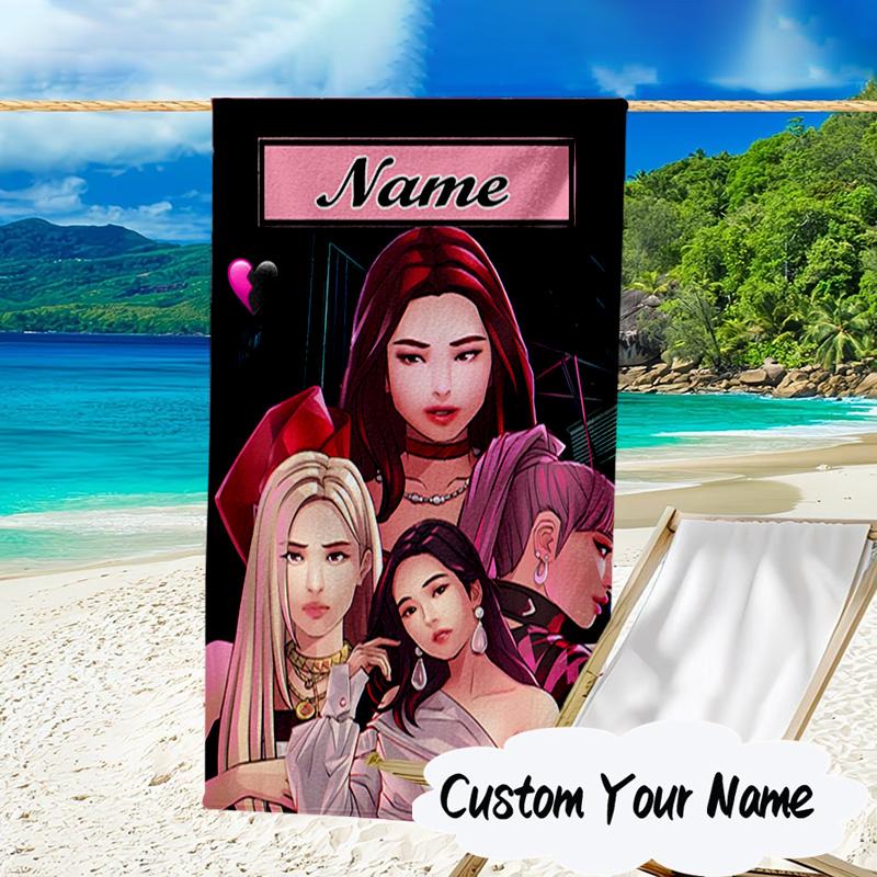 Custom Name Kpop Group Fashion Microfiber Beach Towel Super Soft & Absorbent for Bath, Beach, Travel Bath Time Accessory, Fan Gifts
