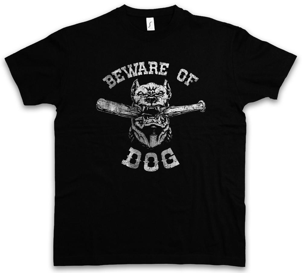 BEWARE OF DOG T-SHIRT Pitbull Bullterier Bad Combat Attack Fight Fighting