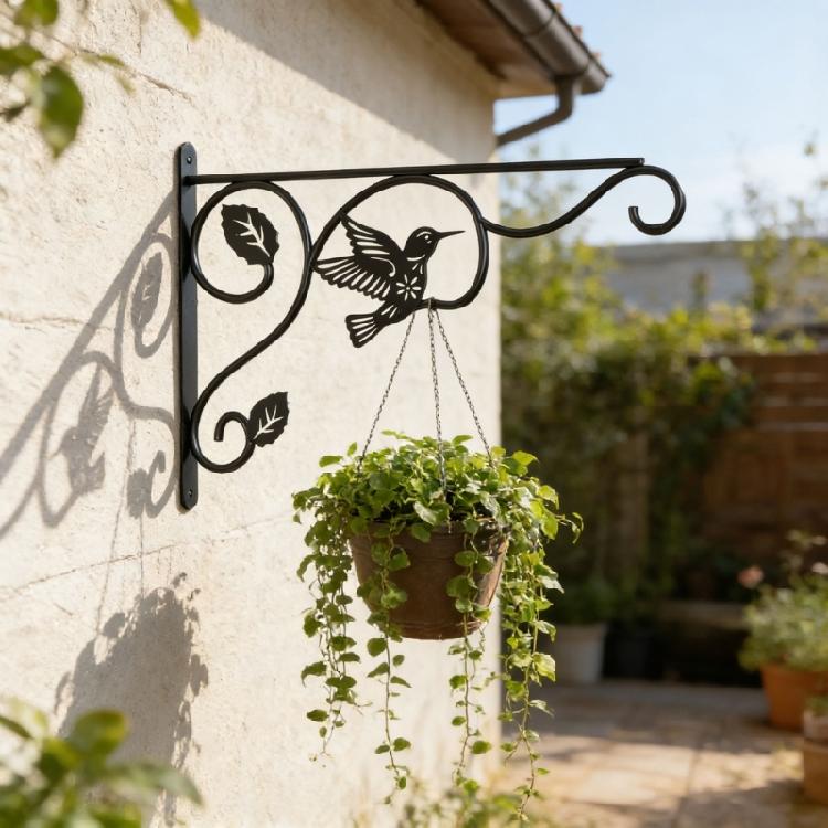 2 Pezzi Staffa Supporto da Parete in Ferro per Piante con Motivo Colibrì Gancio Appendi Mangiatoia per Uccelli per Decorazione di Portico Recinzione