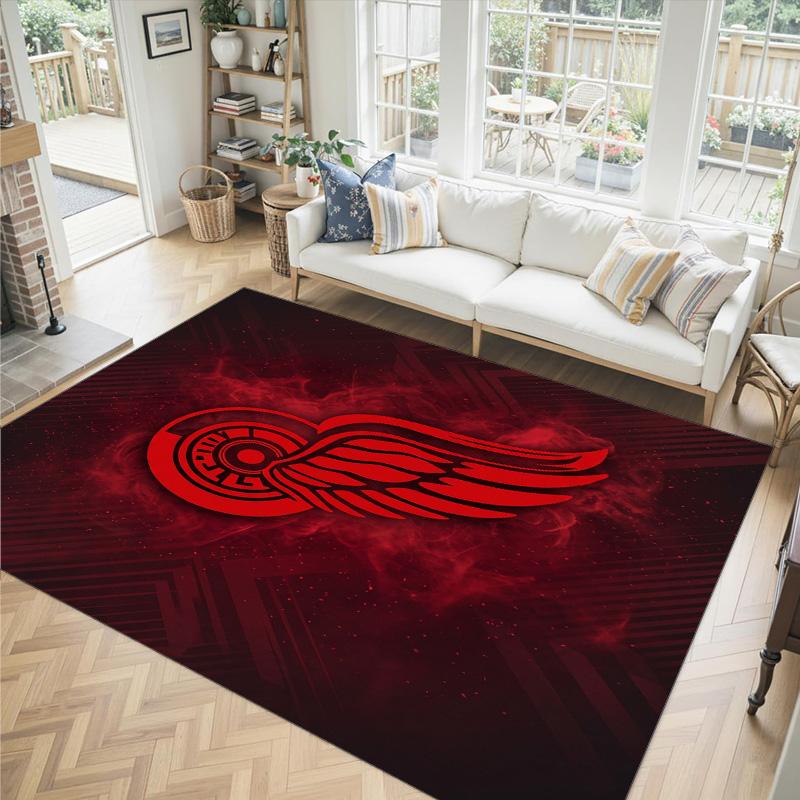 Detroit Red Wings Design Crystal Velvet Carpet Cozy Non?Slip Printed Rug For Bedroom Living Room Entrance