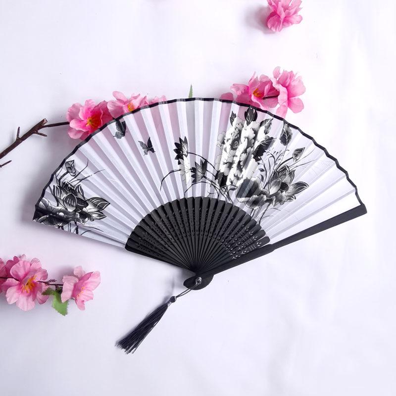 Vintage Bamboo Silk Women's Folding Fan - Portable Dance Gift