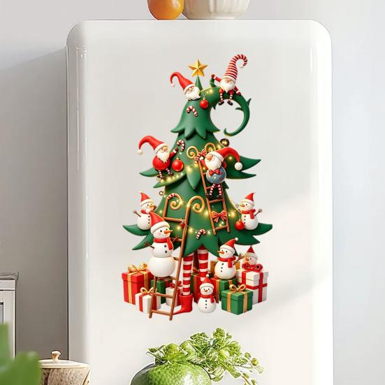Removable Festive Home Decor Christmas Tree Window Stickers with Gnome And Snowman, Glass Stickers, PVC Self Adhesive Holiday Mural