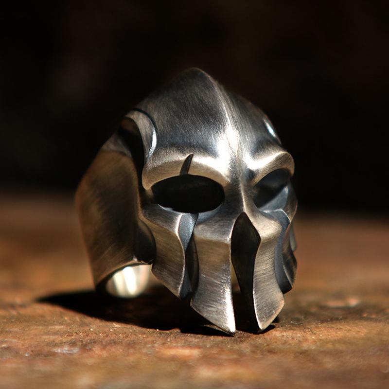 Europa und Amerika Retro Punk Spartanerkrieger Maske Herren Offene Ringe für Klassischer Männlicher Krieger Helm Ring Hip Hop Party Schmuck