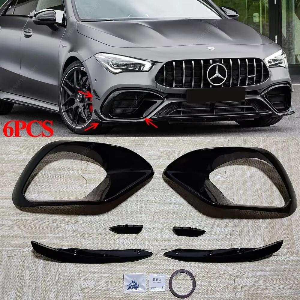 Car Front Bumper Side Spoiler Splitter Canard For Mercedes Benz C118 W118 CLA45 AMG 2019-2023 ABS Fog Lamp Grille Trim Air Blade