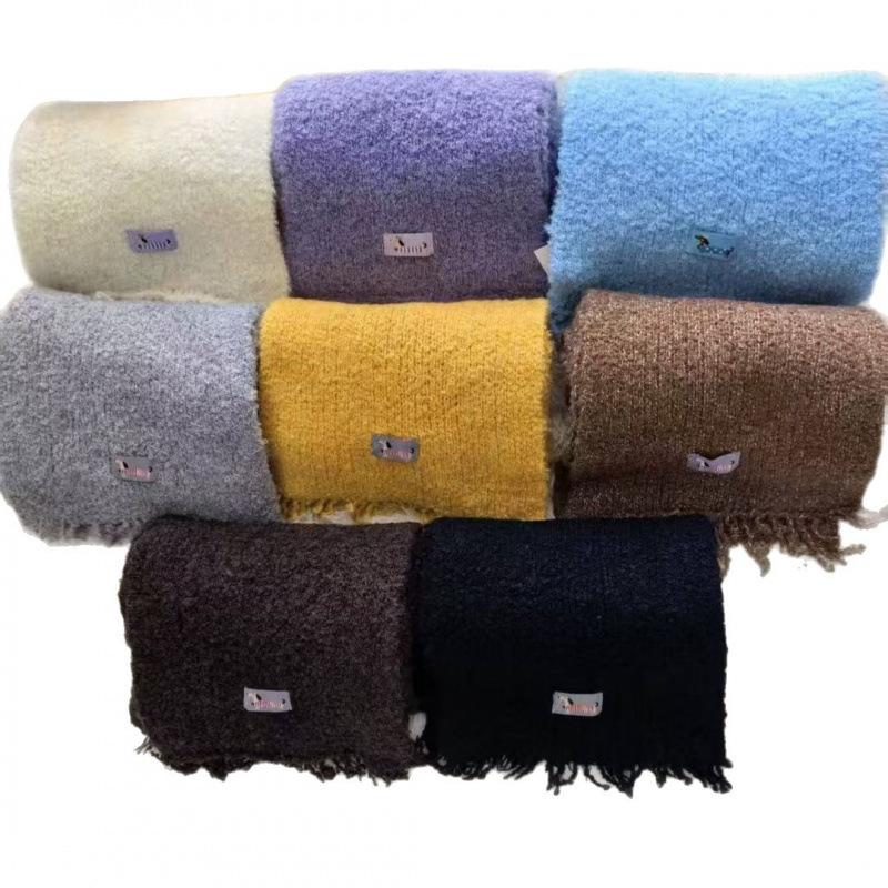 White Wool Knitted Tassel Woolen Scarf for Girls Winter New Versatile Warm Dog Logo Cute Scarf
