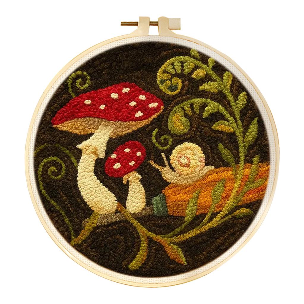 Kit Punch Needle Fai da Te Fiori Funghi Set Facile di Ricamo Punch Needle per Principianti con Telaio Modello Stampato per Artigianato Casa D