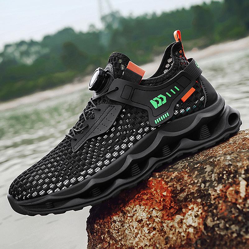 

Мужская обувь лето вращающаяся кнопка тонкая полая сетка сетка обувь спортивная повседневная мужская беговая обувь прилив 44