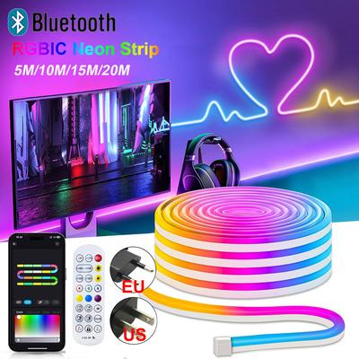 Dc24V Rgbic Neon Led Strip 5M 10M 15M 20M Rgb Ic Neon Rope Light With Bluetooth App And Remote Control For Diy Neon Gaming Tape
