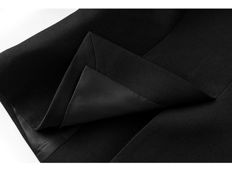 2025 Autumn New V-neck Black Blazer with Heavy Beading and Waist-Cinching Design