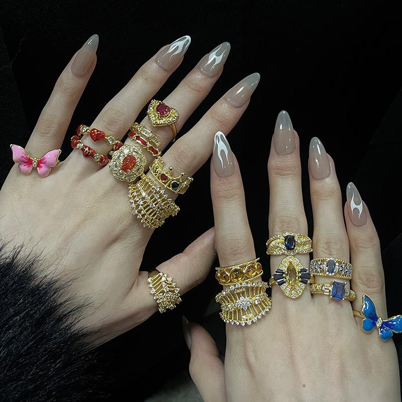 Full Of Diamonds, Zircon Light Luxury, High-End Open Ring, Antique Retro Index Finger Ring, Women'S Gold Ring.