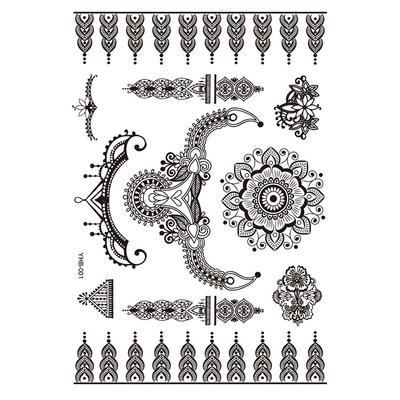 Tatuaje Temporal de Encaje Negro Hannah Mandala Brahma Dorso de la Mano Set de Transferencia al Agua Tatuaje de Simulación