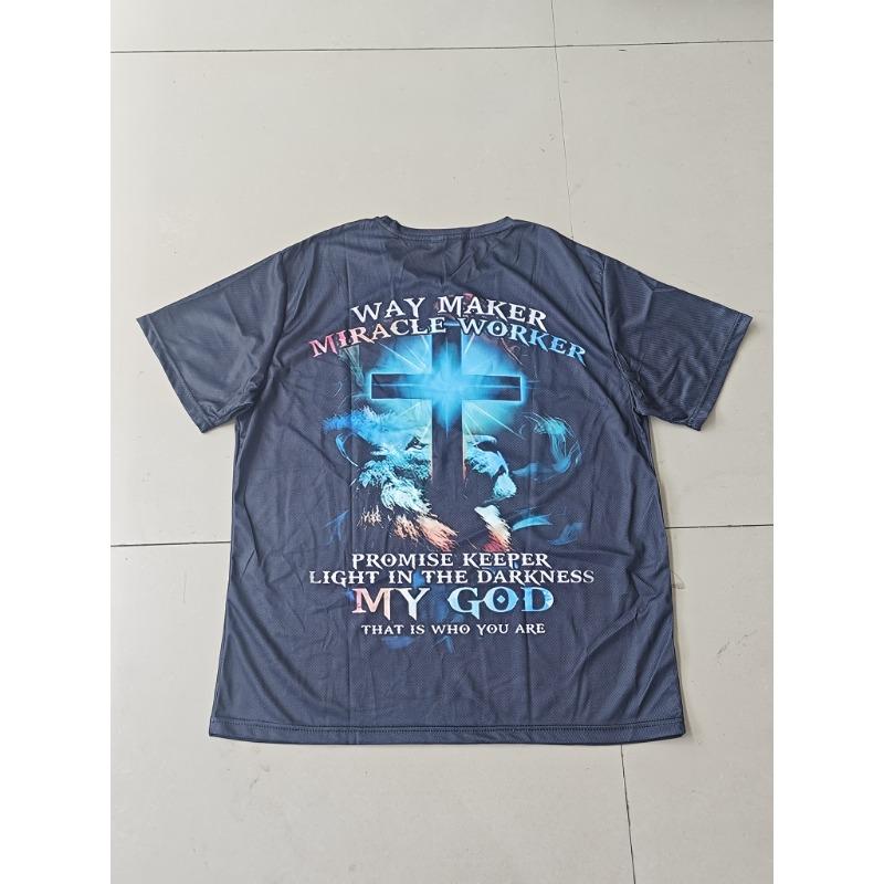 Faith T-Shirt Men 3D Realistic My God Promise Keeper Jesus Cross Graphic Printed Tee Short Sleeve Round Neck Summer Casual Pullover Top Male Clothes