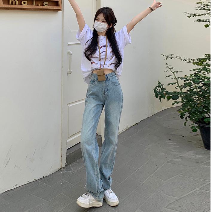Women's High-Waist White Wide-Leg Jeans - Slim, Straight, Floor-Length, and Loose Fit for Spring & Autumn 2025